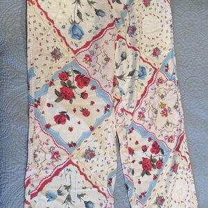 BDG Floral Patchwork Drawstring Cotton Pants in Cream, Pink & Blue